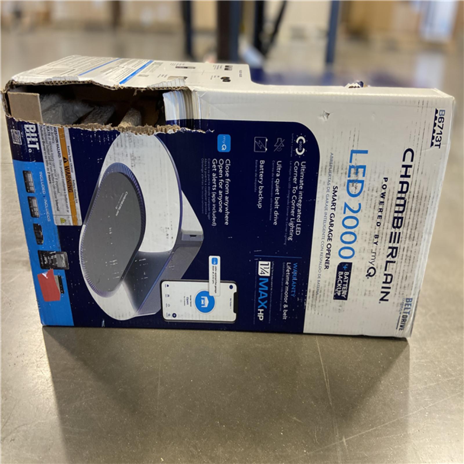 AS-IS Chamberlain 1 ¼ HP LED Smart Quiet Belt Garage Door Opener with Battery Backup