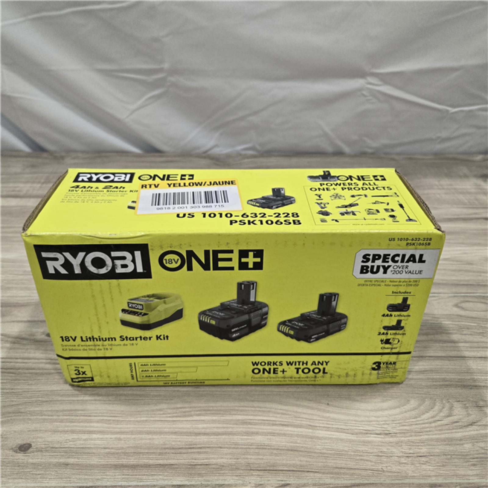 NEW! - Ryobi ONE+ 18V Li-Ion Starter Kit - 4.0 Ah Battery  2.0 Ah Battery  Charger