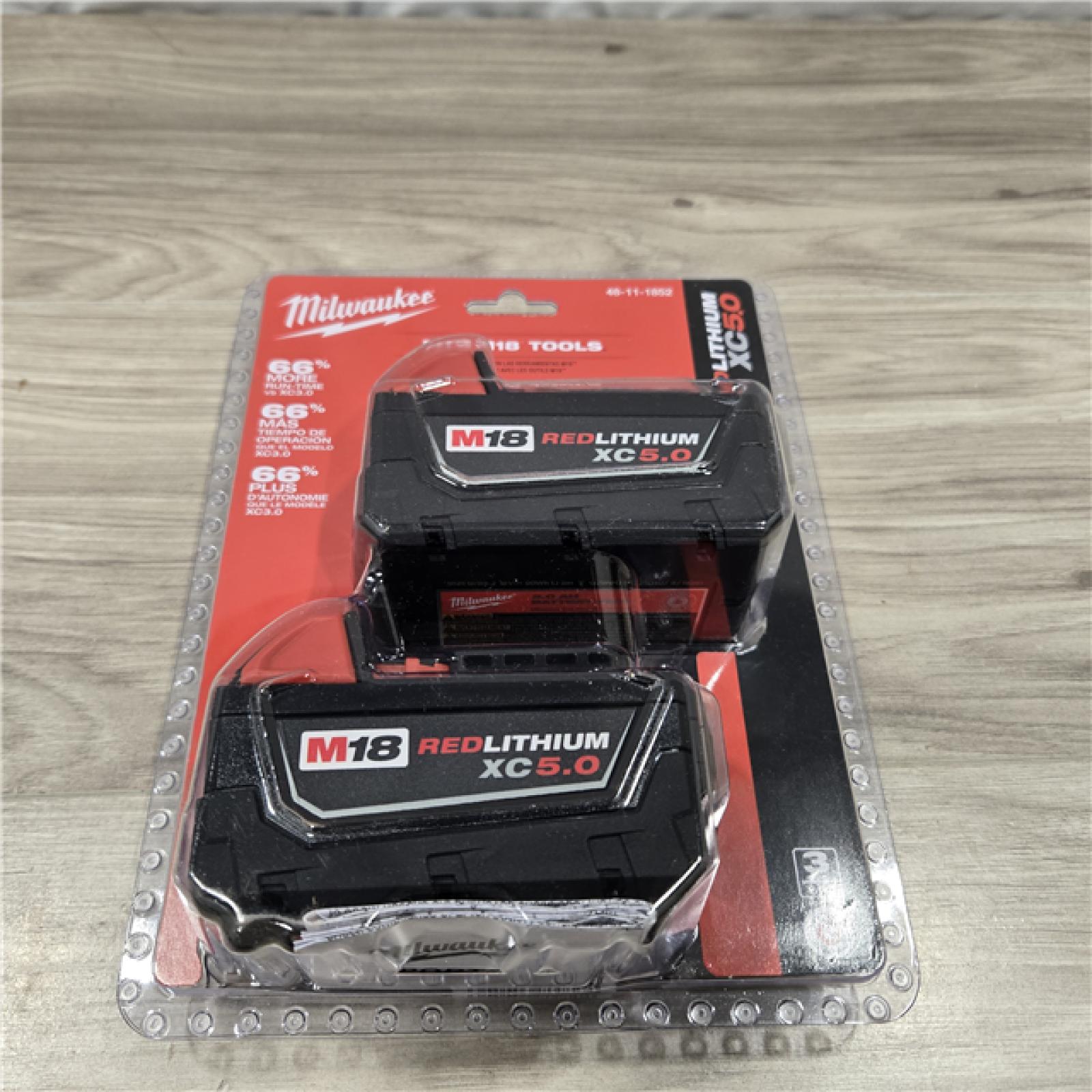 NEW! -  Milwaukee M18 18V XC Extended Capacity 5.0 Ah Battery Pack (2-Pack)