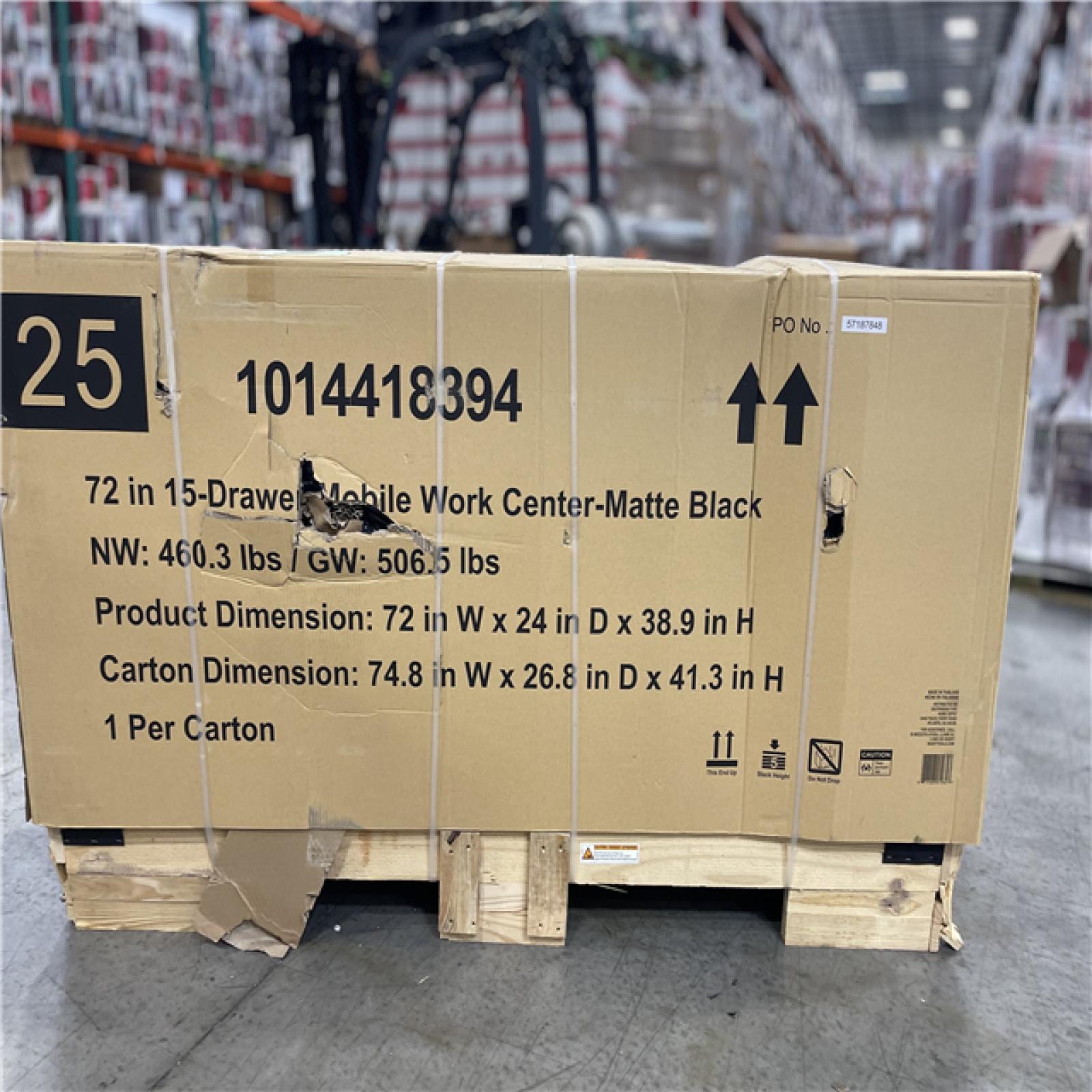 DALLAS LOCATION -Husky Heavy-Duty 72 in. W 15-Drawer Matte Black Mobile Workbench with Wood top