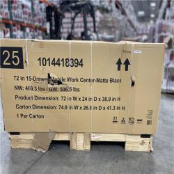 DALLAS LOCATION -Husky Heavy-Duty 72 in. W 15-Drawer Matte Black Mobile Workbench with Wood top