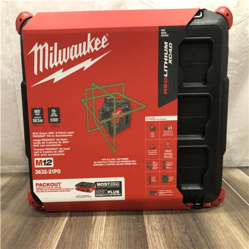 NEW!- Milwaukee M12 12-Volt Lithium-ion Cordless Green 250 ft. 3-Plane Laser Level PACKOUT Kit