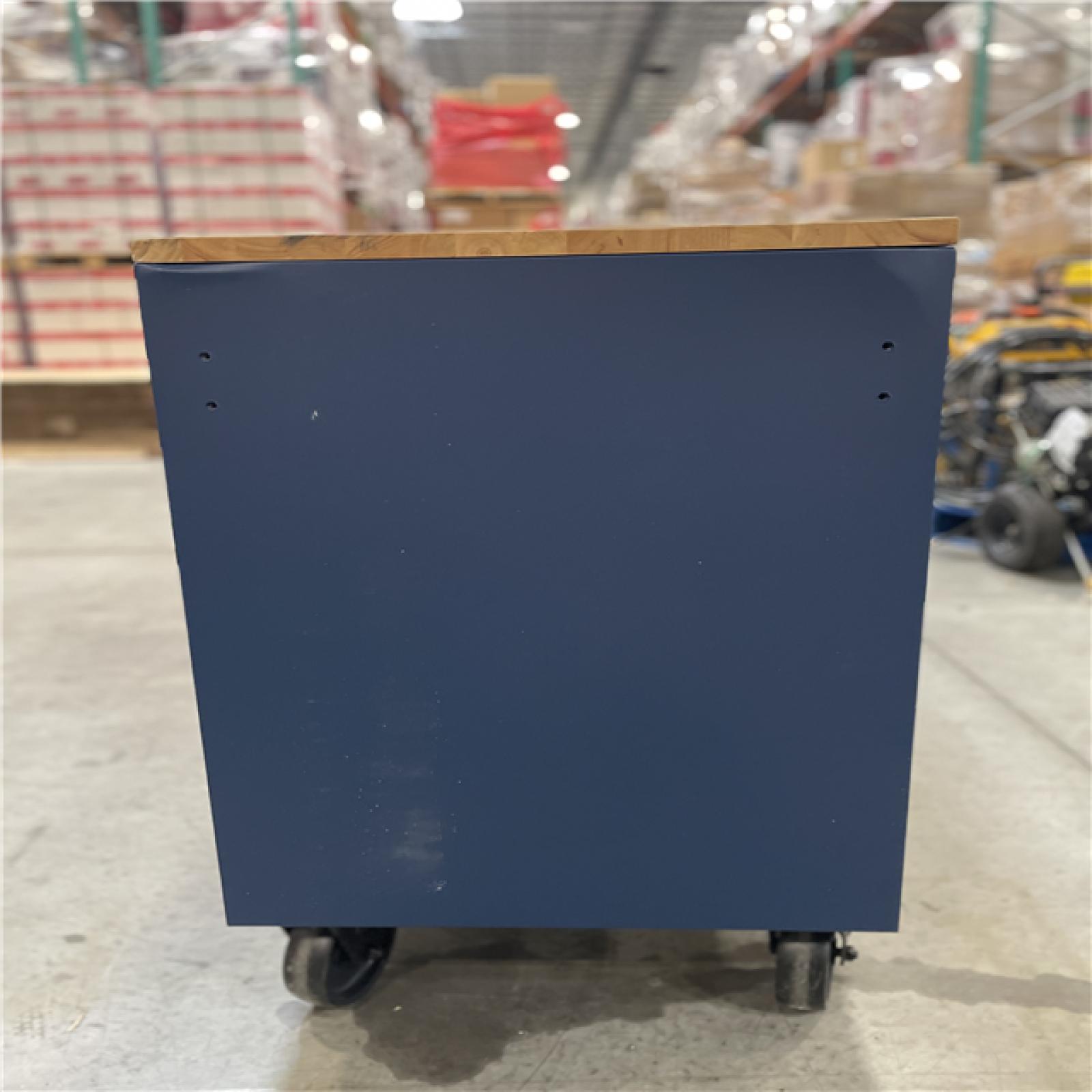 DALLAS LOCATION- AS-IS HUSKY 72 in.W x 24 in.D Heavy Duty 18-Drawer Adjustable Height Mobile Workbench MATTE BLUE W/ WOODTOP