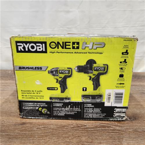 NEW!  RYOBI 18V ONE+ HP Brushless Cordless Hammer Drill & 3-Speed Impact Driver Kit with (2) HP Batteries, Charger, and Bag