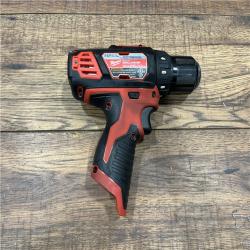 AS-IS MILWAUKEE M12 12V Lithium-Ion Cordless 3/8 in. Drill/Driver Kit with Two 1.5 Ah Batteries, Charger and Tool Bag