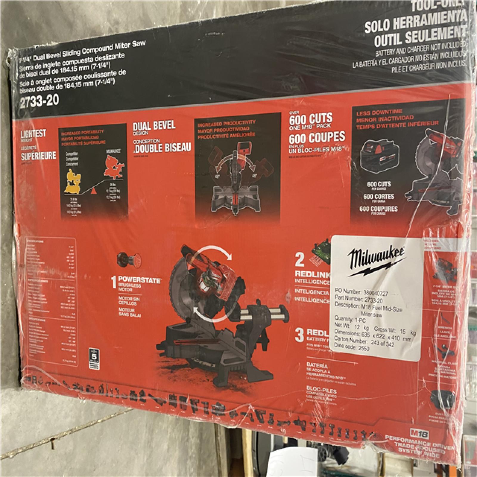 NEW- Milwaukee M18 FUEL 7-1/4 in. Cordless Brushless Dual-Bevel Sliding Compound Miter Saw (Tool Only)