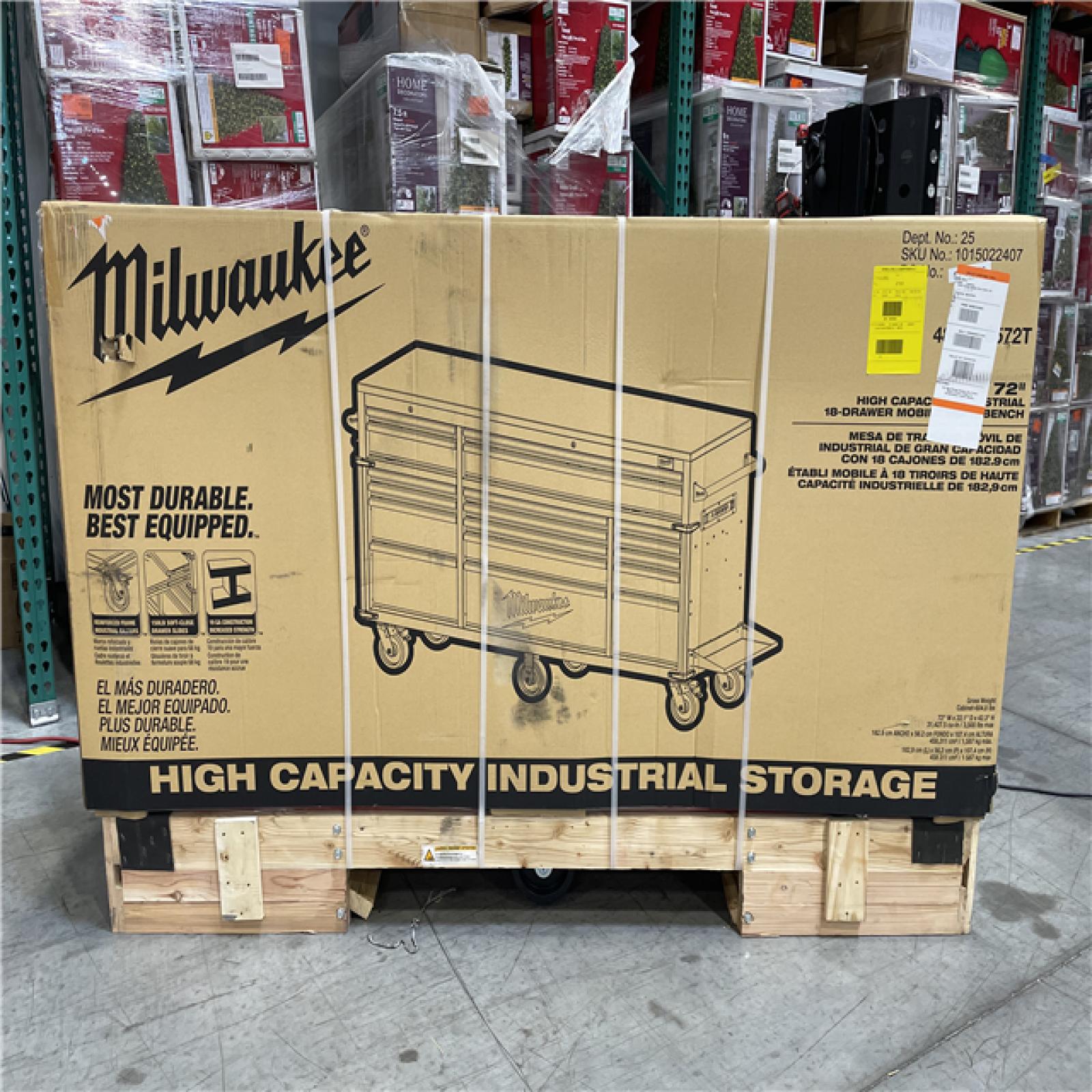 DALLAS LOCATION - AS-IS MILWAUKEE High Capacity 72 in. W x 22.1 in. D 18-Drawer Mobile Workbench Cabinet with Solid Wood Top