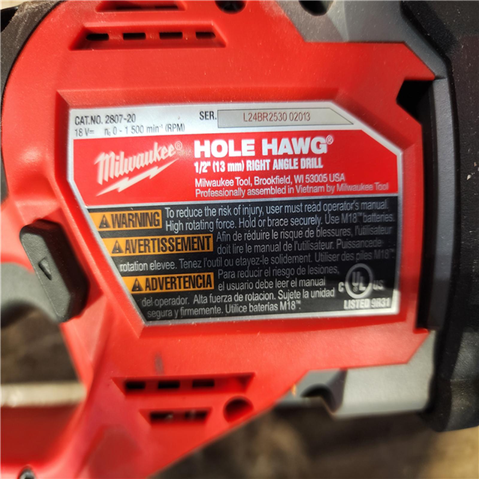 HOUSTON LOCATION - AS-IS Milwaukee FUEL GEN II 18V Lithium-Ion Brushless Cordless 1/2 in. Hole Hawg Right Angle Drill (Tool-Only)