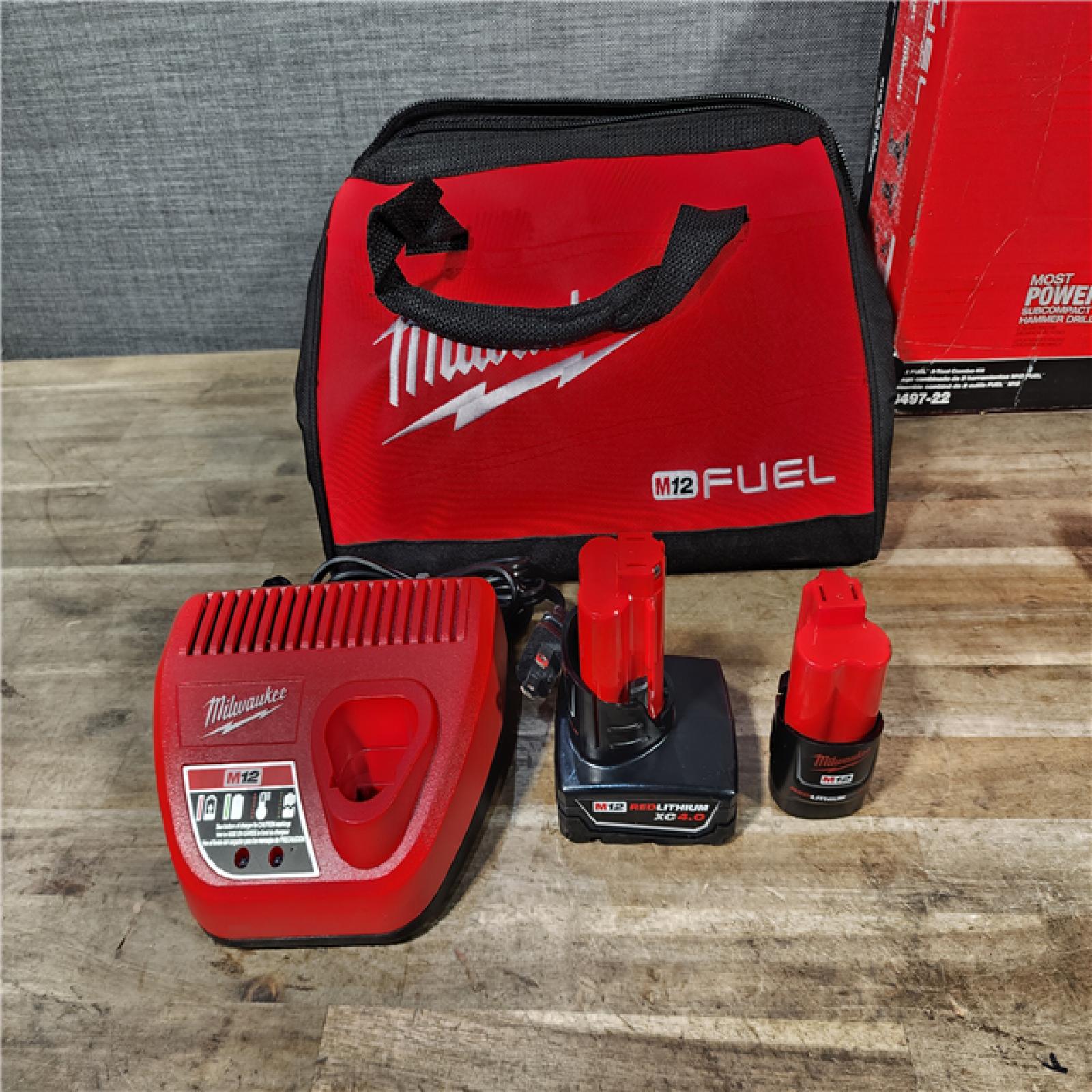 HOUSTON LOCATION - AS-IS Milwaukee M12 FUEL Cordless 2-Tool Combo Kit: 1/2Hammer Drill, 1/4Hex Impact Driver,3497-22