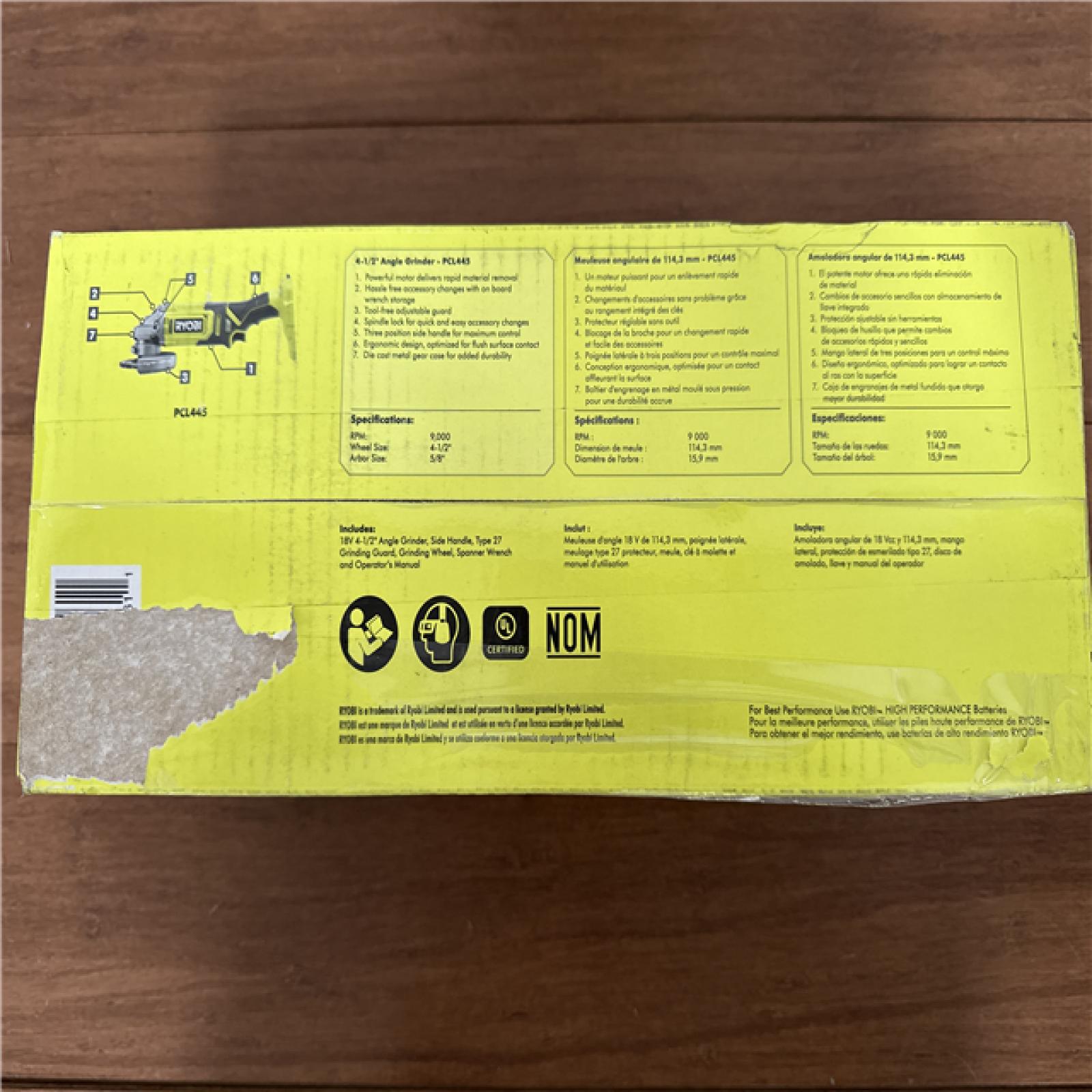 California NEW Ryobi Plus+ 18V 4-1/2 Angle Grinder (Tool Only)