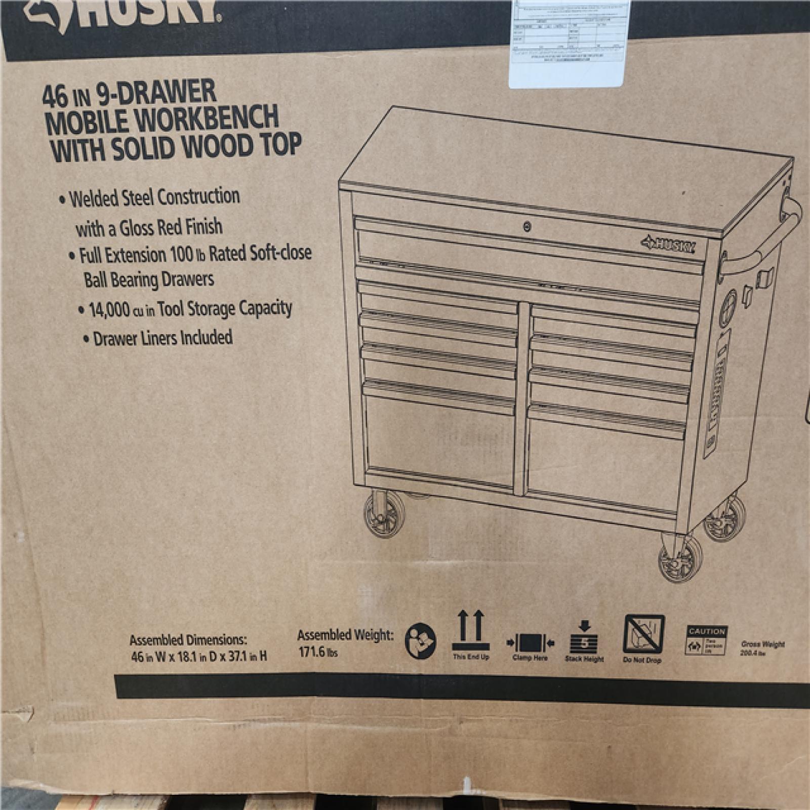 Phoenix NEW Husky Tool Storage 46 in. W x 18 in. D 9-Drawer Gloss Red Mobile Workbench Cabinet