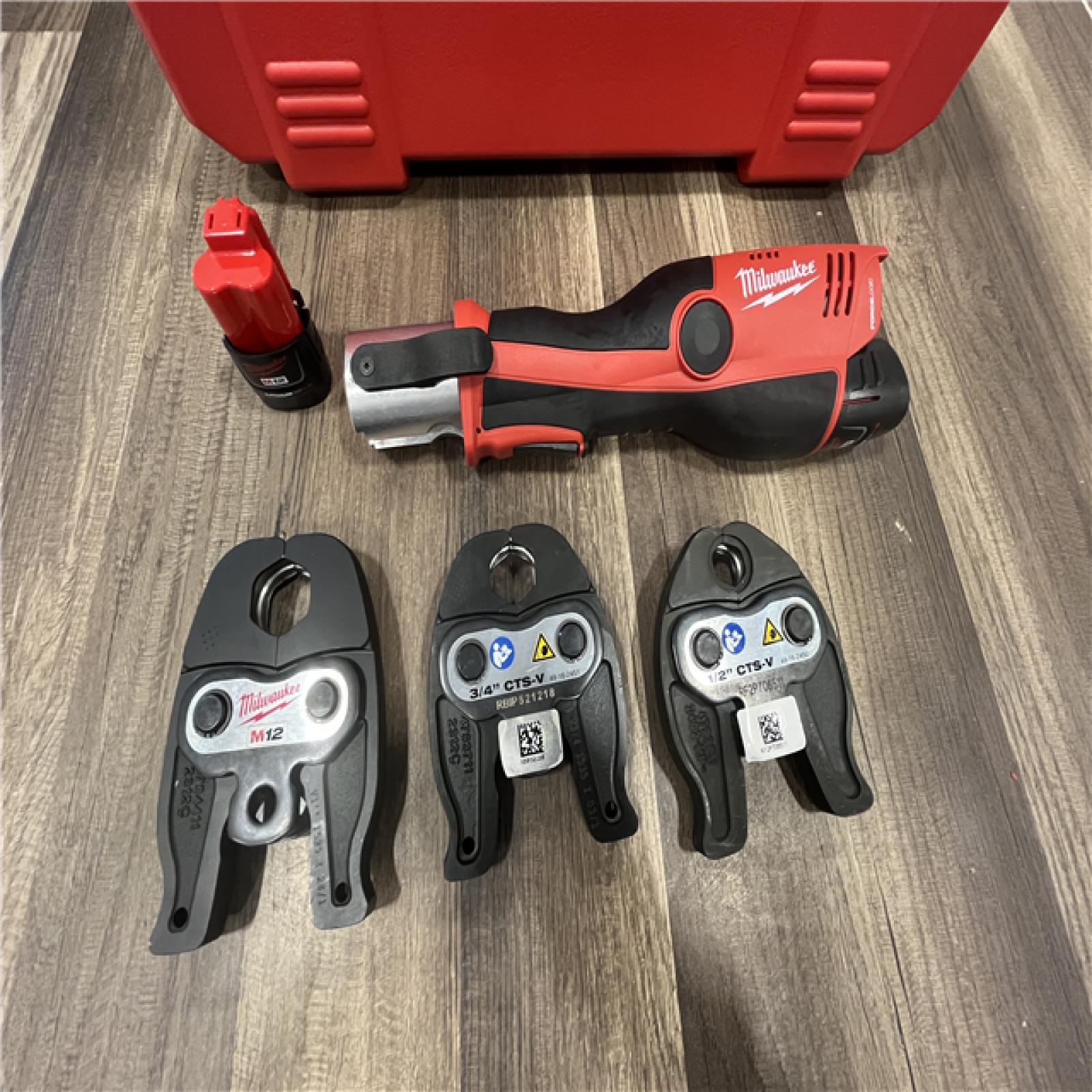 AS-IS MILWAUKEE 12-Volt Lithium-Ion Force Logic Cordless Press Tool Kit (3 Jaws Included) with Two 1.5 Ah Battery and Hard Case