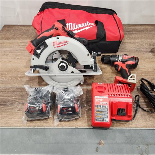 AS-IS Milwaukee 2992-22 18V M18 Lithium-Ion Brushless Cordless 2-Tool Combo Kit with 1/2 Hammer Drill/Driver and 7-1/4 Circular Saw 4.0 Ah