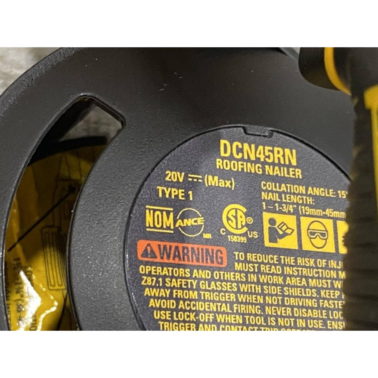 AS-IS DEWALT 20V MAX Lithium-Ion 15-Degree Electric Cordless Roofing Nailer Kit