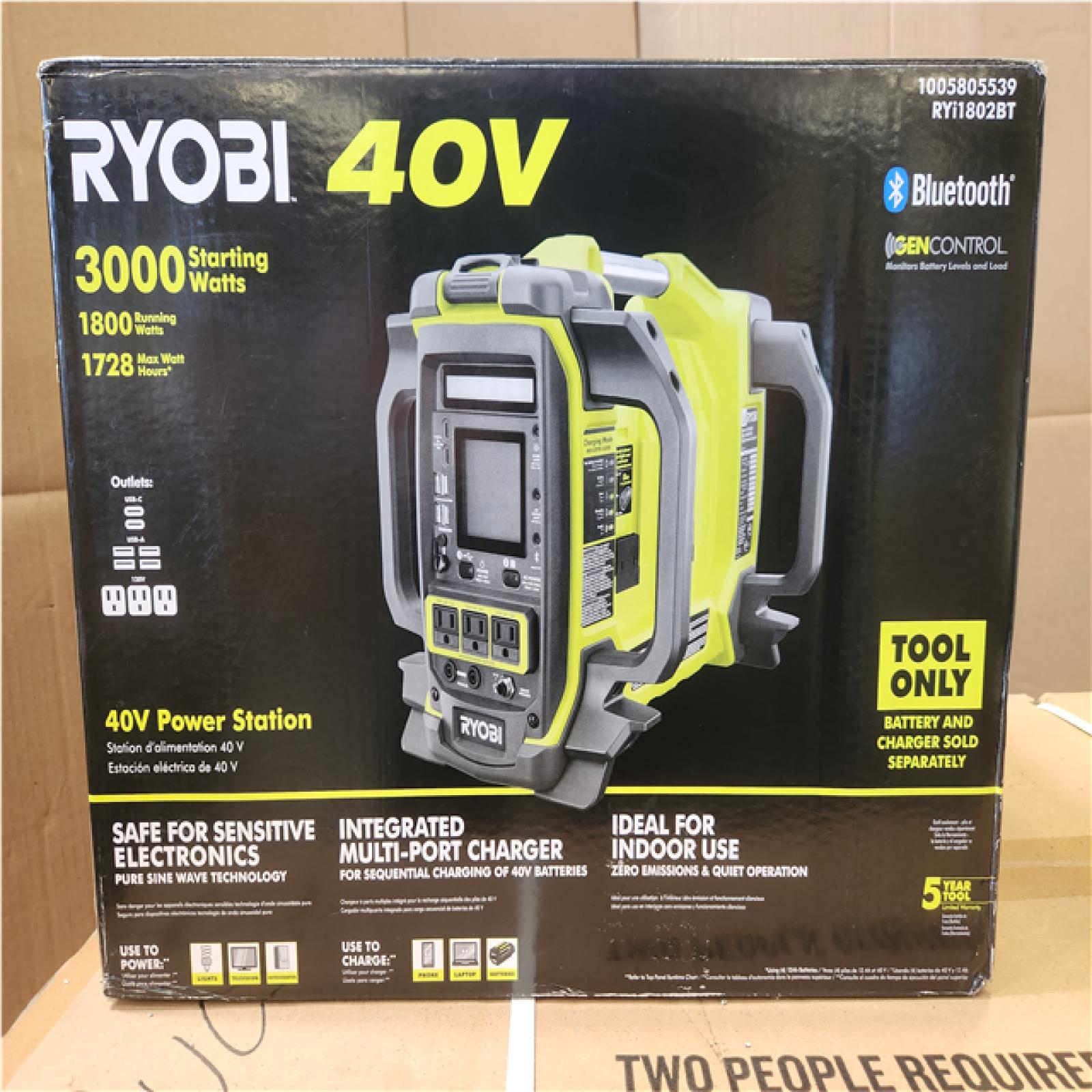 Phoenix NEW RYOBI 40V 1800-Watt Portable Battery Inverter Power Station and 4-Port Charger (Tool Only)