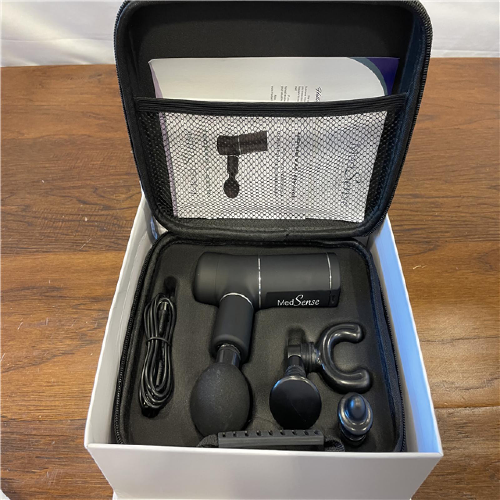 AS-IS Medsense Road Warrior Massage Gun – Deep Tissue Massager with 3 Speed Settings, 4 Attachments, USB-C Fast Charging, App Support, 5-Hour Battery, Aluminum Body, Travel Case