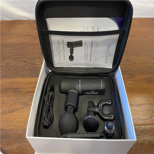 AS-IS Medsense Road Warrior Massage Gun – Deep Tissue Massager with 3 Speed Settings, 4 Attachments, USB-C Fast Charging, App Support, 5-Hour Battery, Aluminum Body, Travel Case