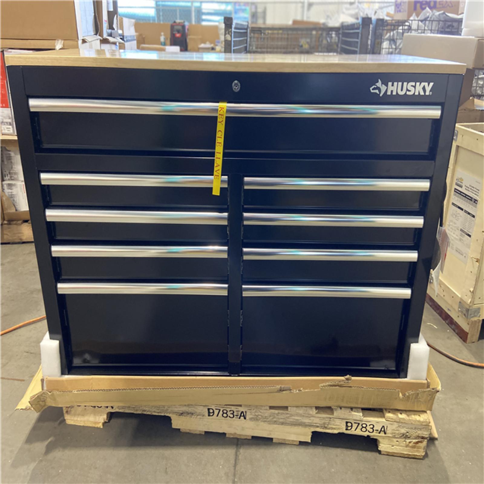 DALLAS LOCATION - Husky Tool Storage 46 in. W x 18 in. D 9-Drawer Mobile Workbench Cabinet in Gloss Black