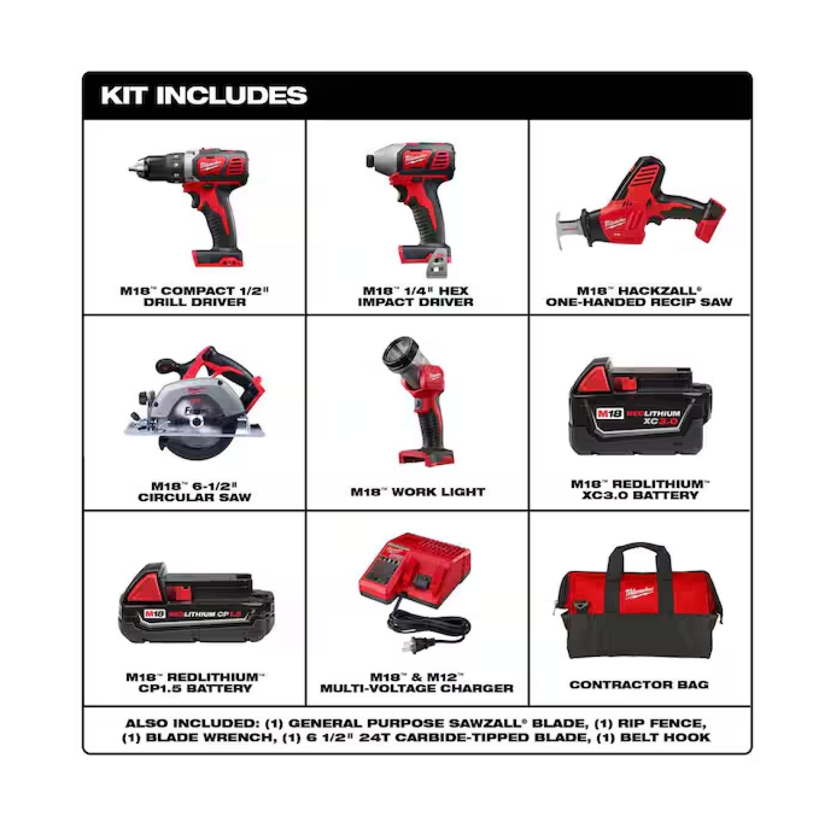 NEW! - Milwaukee M18 18V Lithium-Ion Cordless Combo Kit