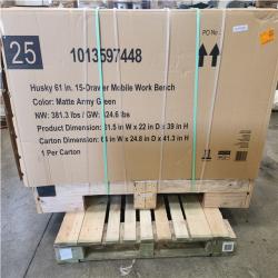 Phoenix NEW Husky Heavy Duty 61 in. W x 22 in. D 15-Drawer Matte Army Green Mobile Workbench Cabinet with Solid Wood Top
