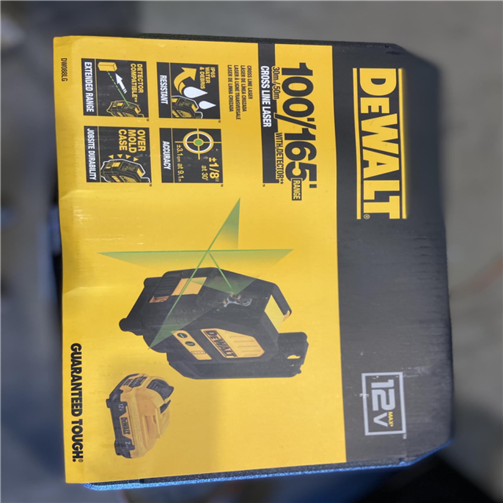 NEW! - DEWALT 12V MAX Lithium-Ion 165 ft. Green Self-Leveling Cross-Line Laser Level with 2.0Ah Battery  Charger  and Case