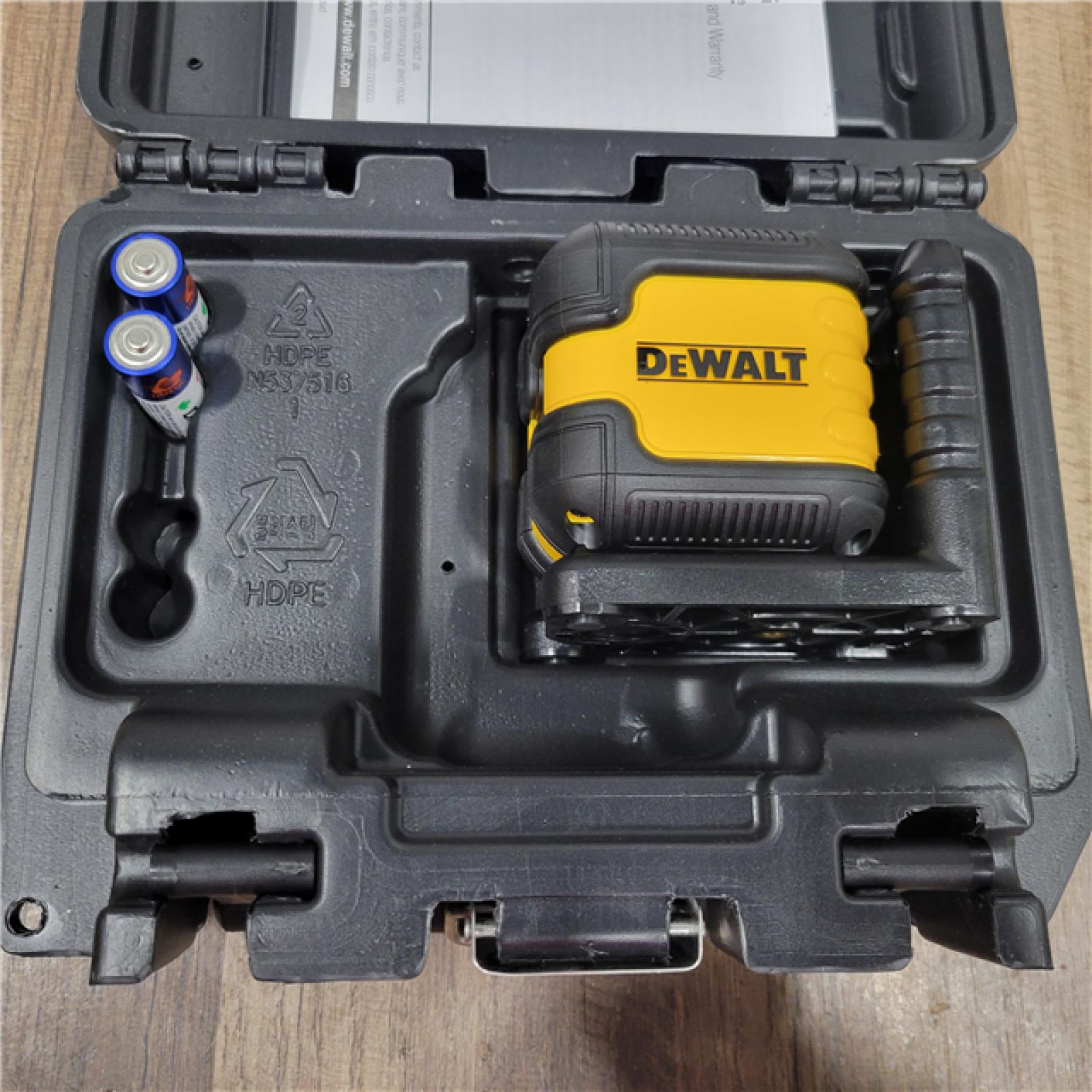 AS-IS DEWALT 55 ft. Green Self-Leveling Cross Line Laser Level with (2) AA Batteries & Case