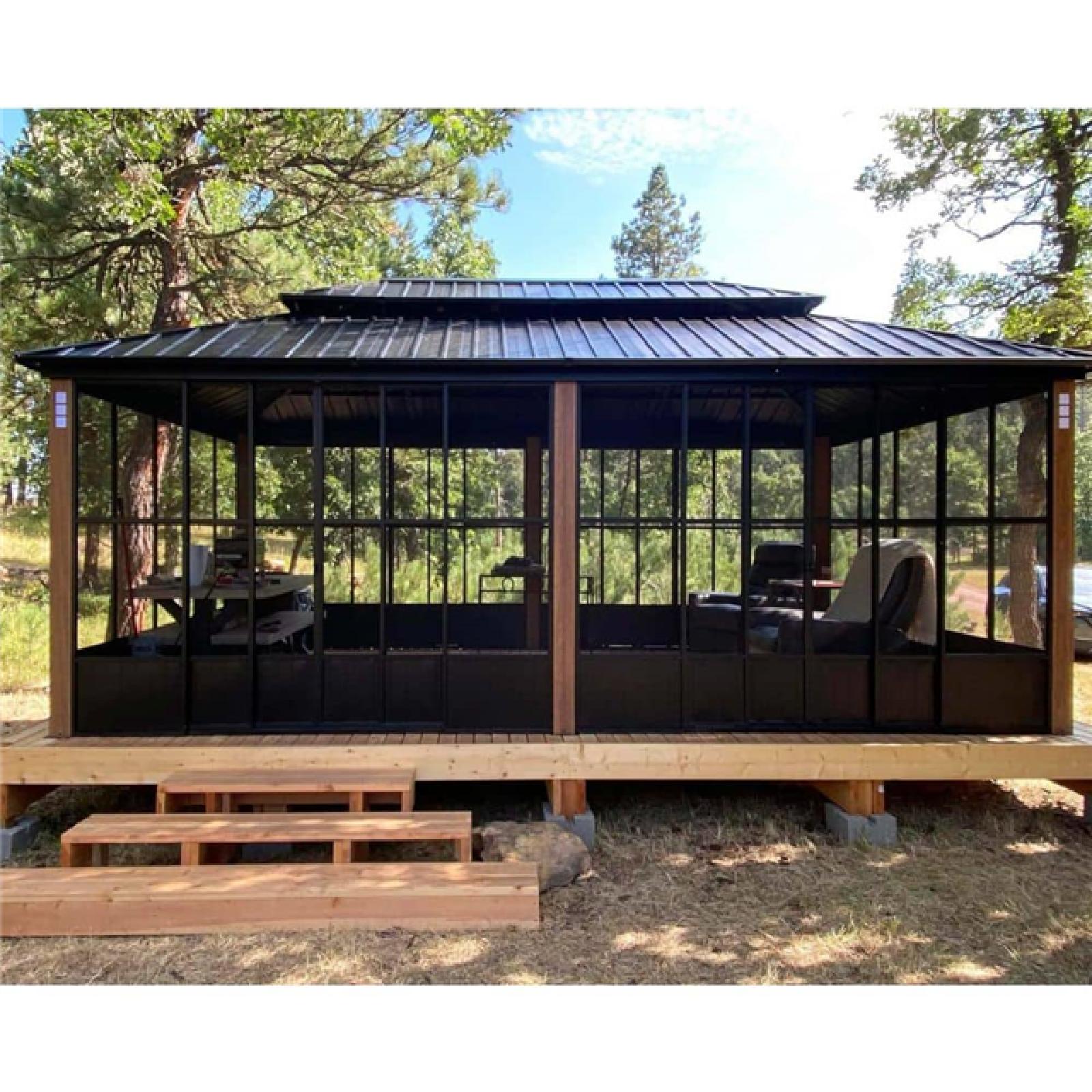 Phoenix NEW PURPLE LEAF 12ft. x 20ft. Sunroom Hardtop Gazebo Solarium Galvanized Steel Double Roof Aluminum PC Mesh Screen House Backyard