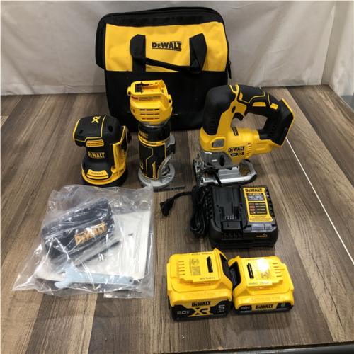 AS-IS DEWALT 20V MAX Lithium-Ion Cordless 3-Tool Combo Kit with 2.0 Ah Battery  5.0 Ah Battery  Charger and Bag