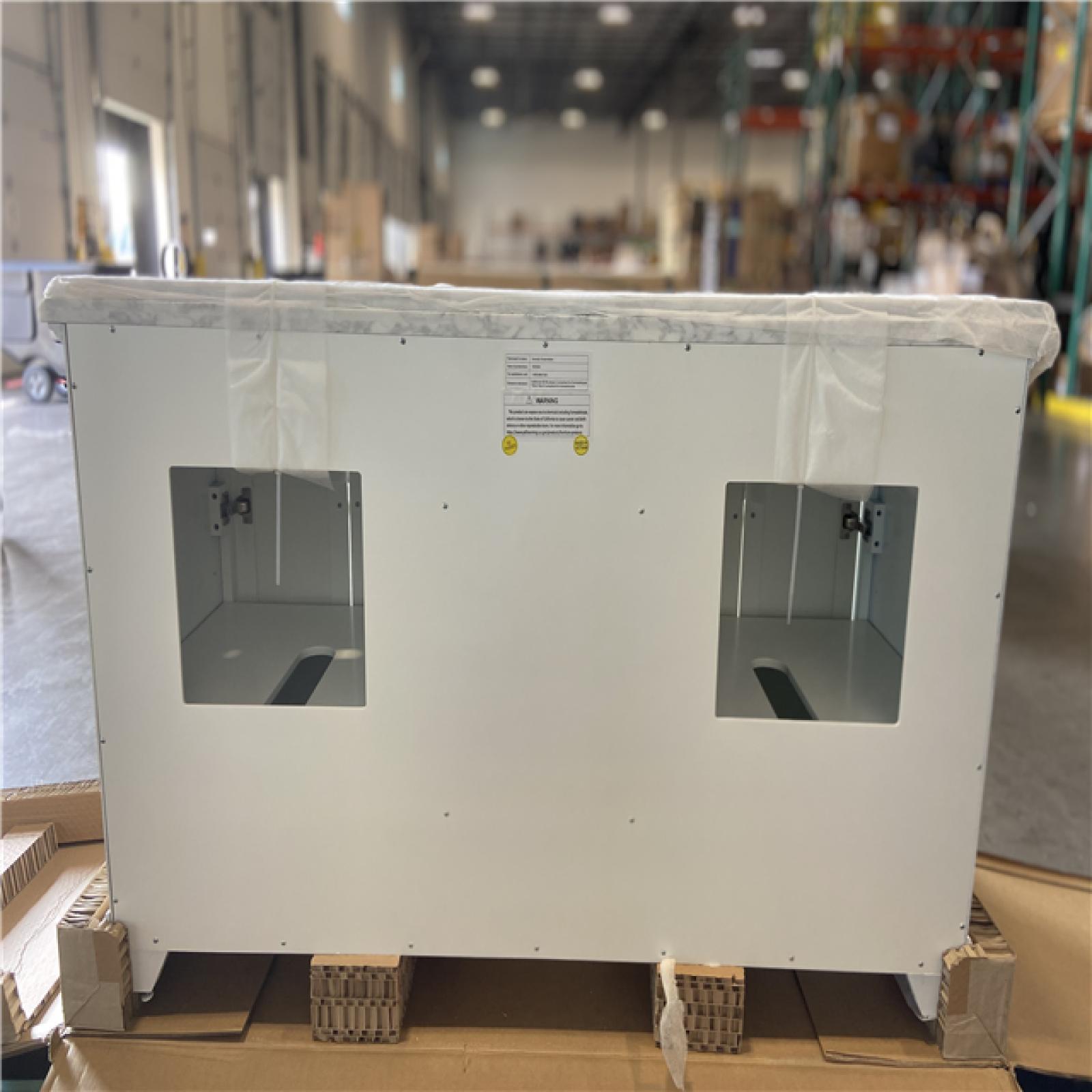 DALLAS LOCATION - Home Decorators Collection Windlowe 61 in. Double Sink White Bath Vanity with White Carrara White Marble Top (Assembled)