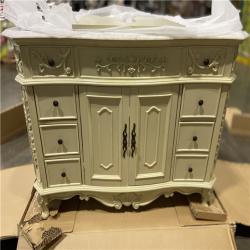 DALLAS LOCATION - Home Decorators Collection Winslow 48 in. W x 22 in. D x 35 in. H Single Sink Freestanding Bath Vanity in Antique White with White Marble Top