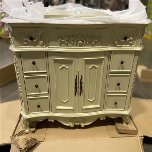 DALLAS LOCATION - Home Decorators Collection Winslow 48 in. W x 22 in. D x 35 in. H Single Sink Freestanding Bath Vanity in Antique White with White Marble Top