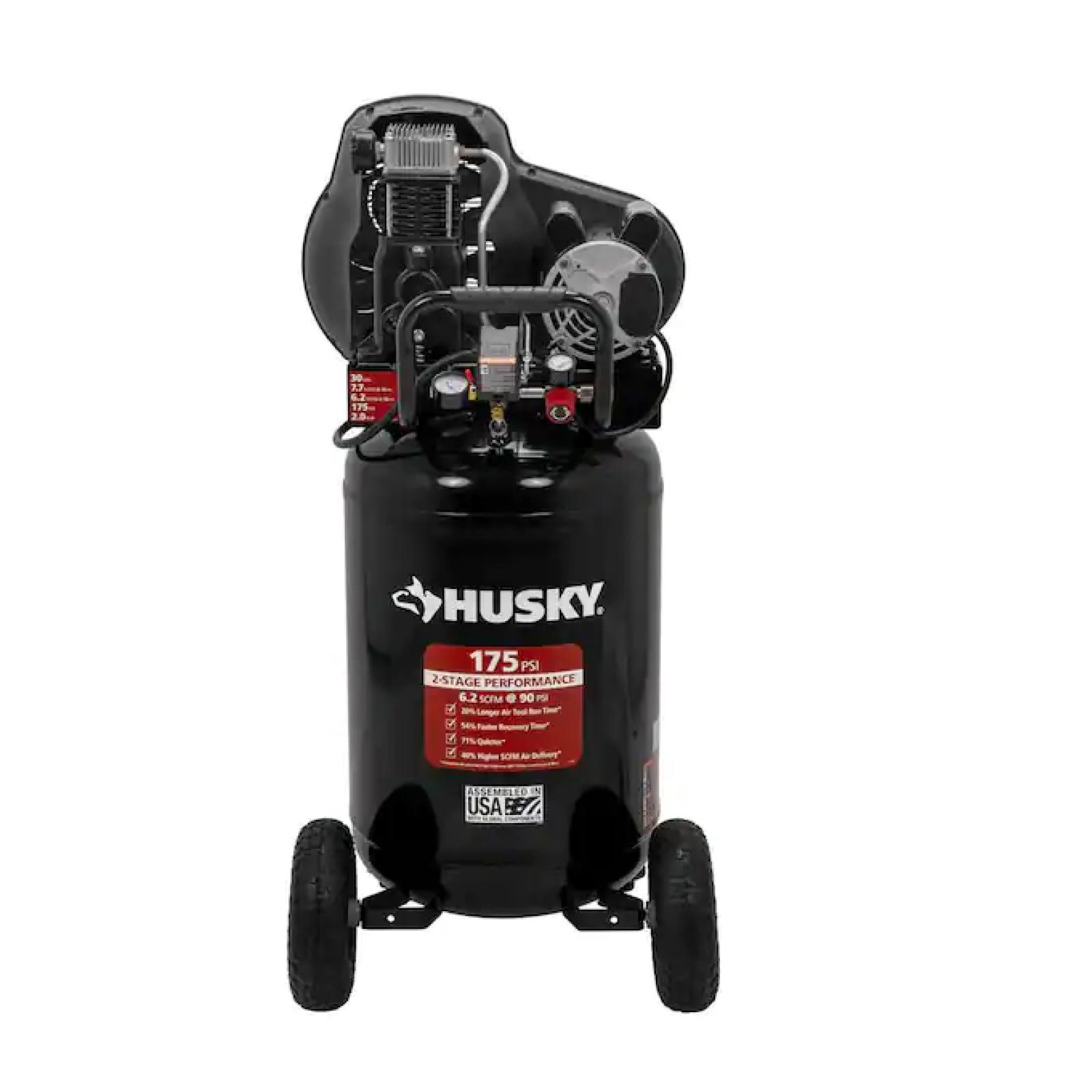 NEW! - Husky 30 Gal. 175 PSI Oil Lubed Belt Drive Portable Vertical Electric Air Compressor