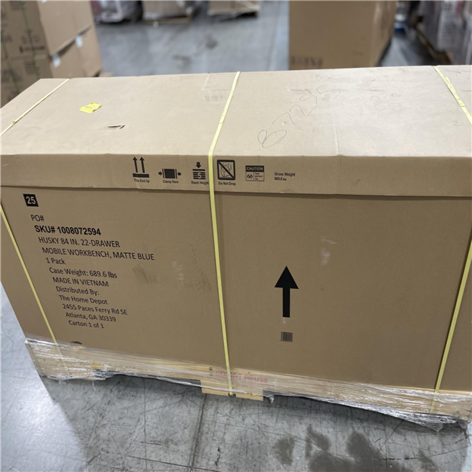 DALLAS LOCATION -Husky Tool Storage Heavy Duty 84 in. W x 24 in. D Matte Blue Mobile Workbench Cabinet