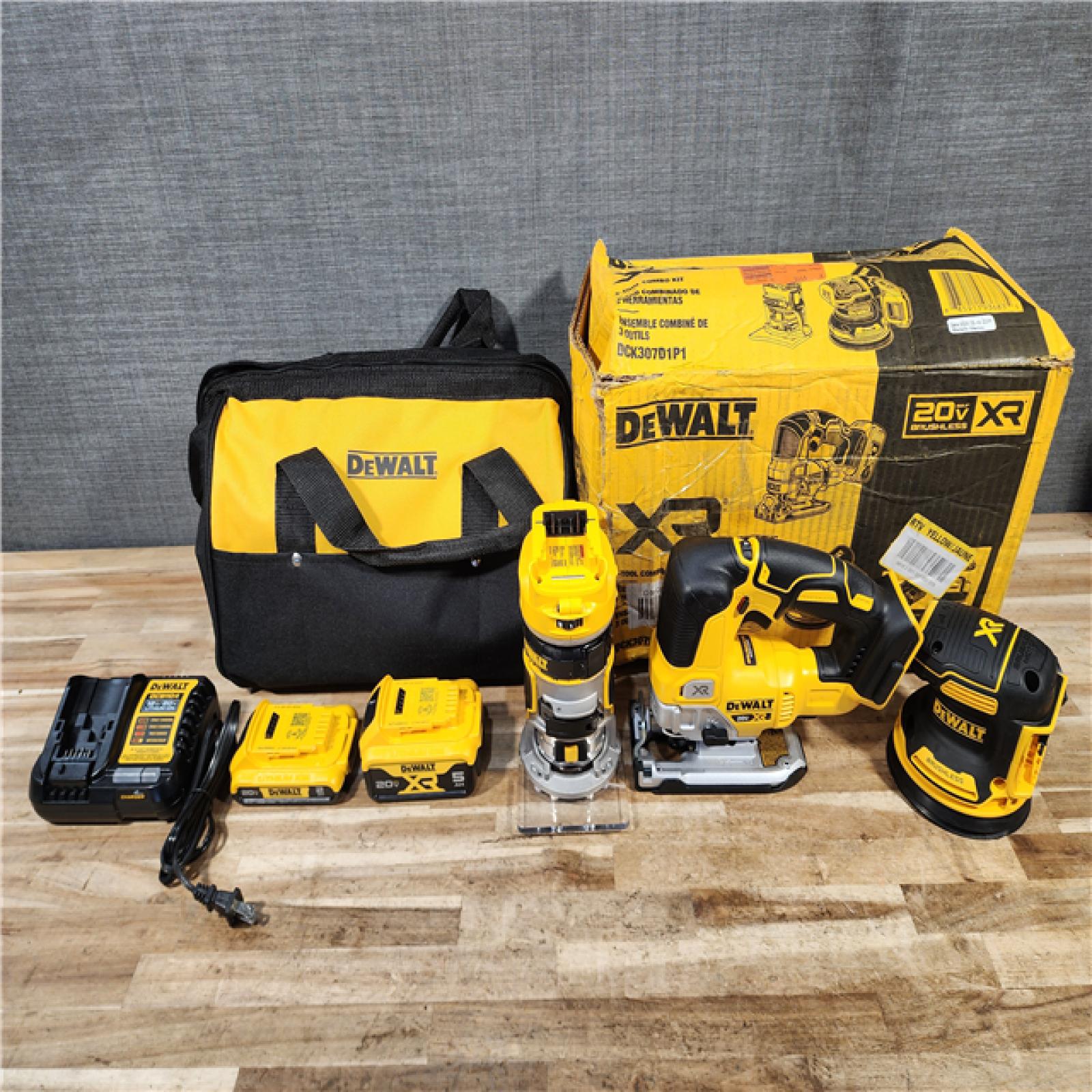 HOUSTON LOCATION - AS-IS DEWALT 20V MAX Lithium-Ion Cordless 3-Tool Combo Kit with 2.0 Ah Battery  5.0 Ah Battery  Charger and Bag