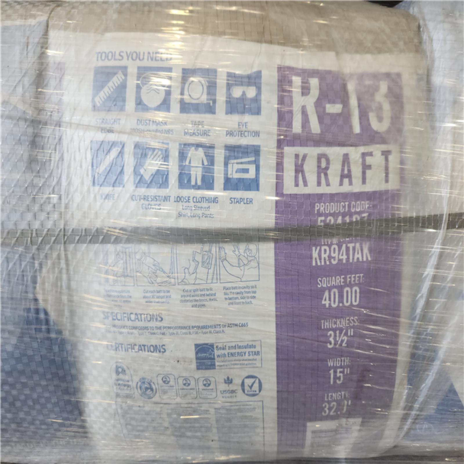 Phoenix NEW Knauf Insulation R13 Kraft Faced 15 in. x 32 ft. Fiberglass Insulation Rolls for 2x4 Wall - Sound-Reducing and Made in America (48-Rolls)