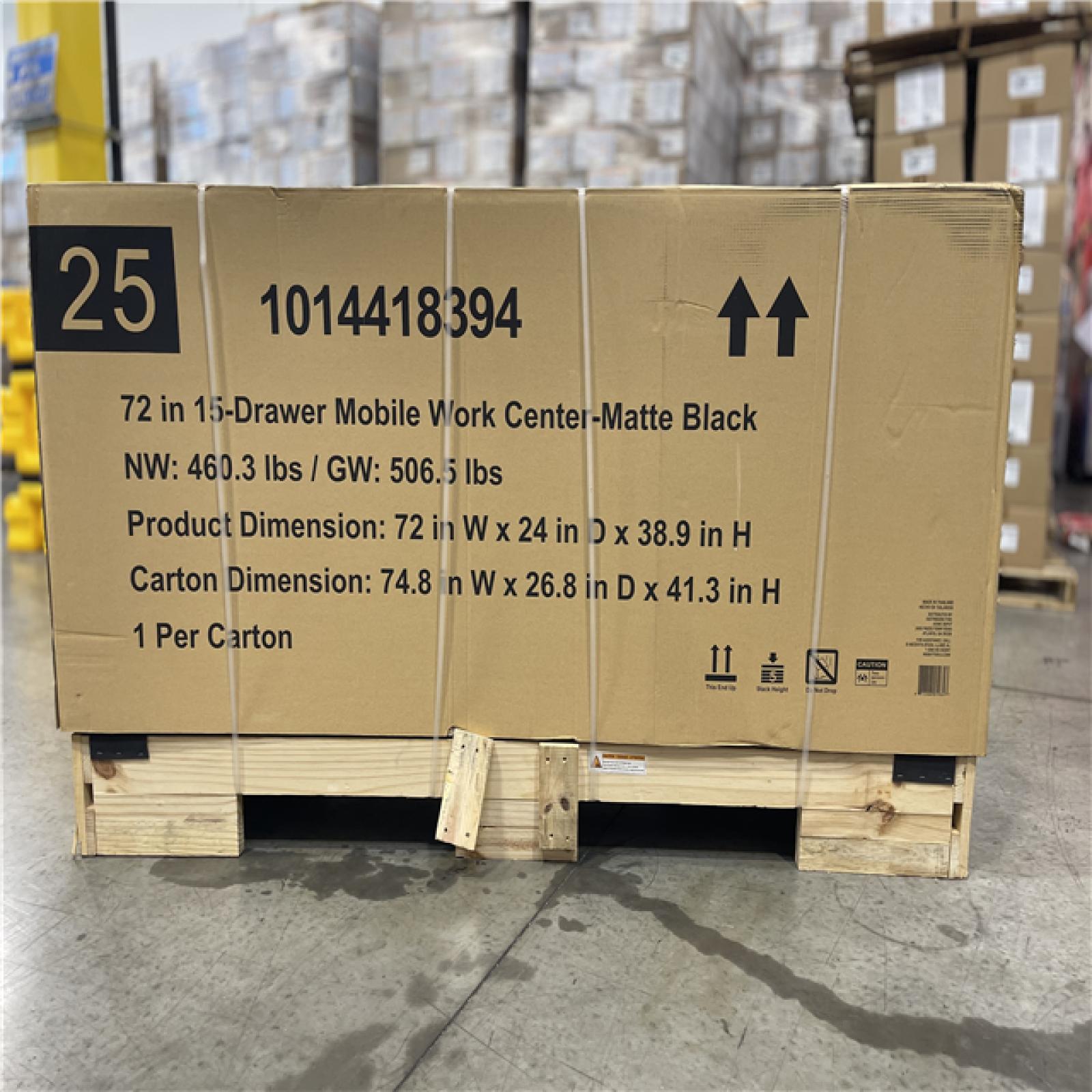 DALLAS LOCATION -Husky Heavy-Duty 72 in. W 15-Drawer Matte Black Mobile Workbench with Wood top