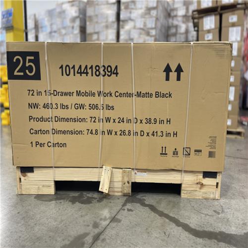 DALLAS LOCATION -Husky Heavy-Duty 72 in. W 15-Drawer Matte Black Mobile Workbench with Wood top