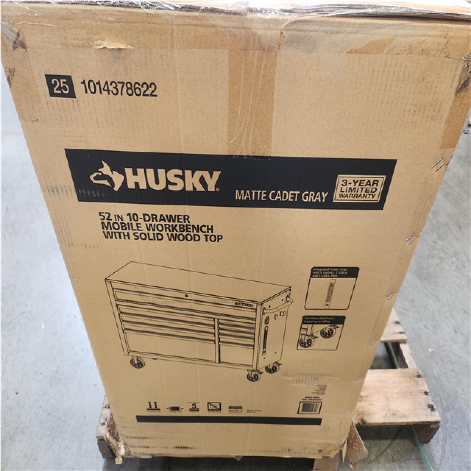 Phoenix NEW Husky Standard-Duty 52 in. W 10-Drawer Matte Cadet Gray Mobile Workbench Cabinet with Solid Wood Top
