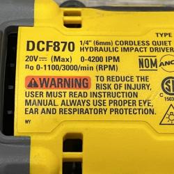 AS-IS DEWALT 20V XR Brushless Cordless 1/4 in. Quiet Hydraulic Impact Driver (Tool-Only)