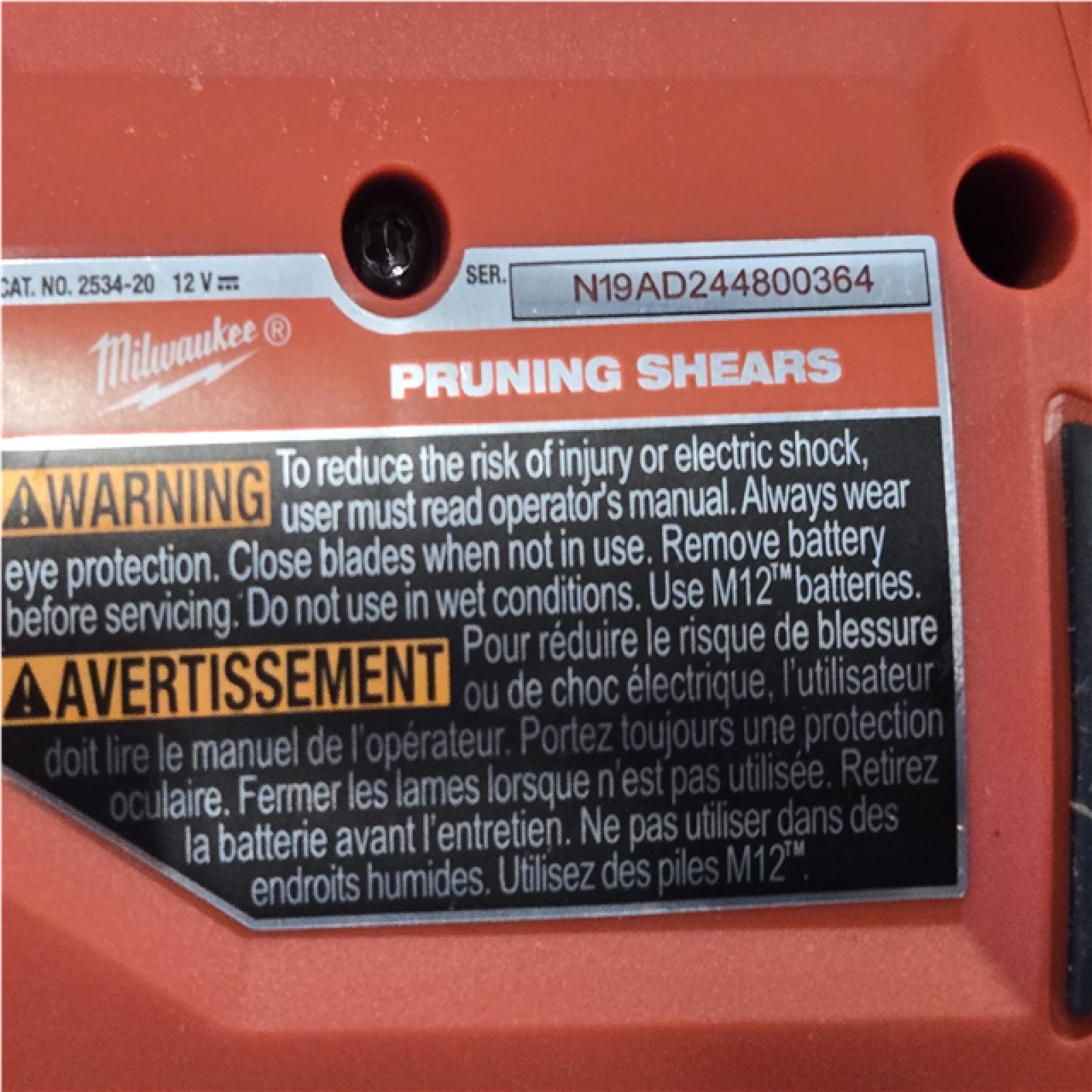 AS-IS Milwaukee 12V Cordless Brushless Pruner Shears (Tool Only)