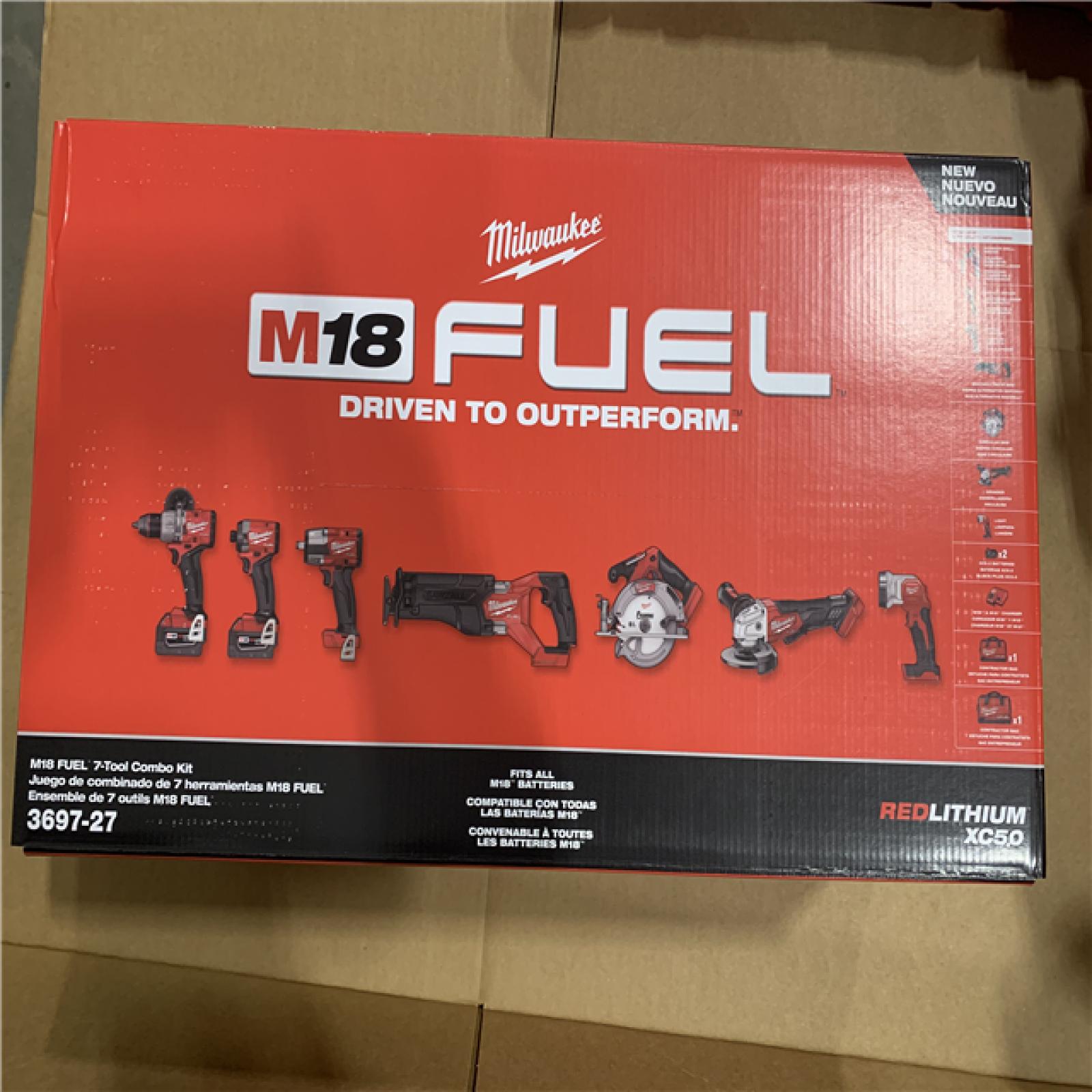 NEW - Milwaukee M18 FUEL 18V Lithium-Ion Brushless Cordless Combo Kit with Two 5.0 Ah Batteries  1 Charger  2 Tool Bags (7-Tool)