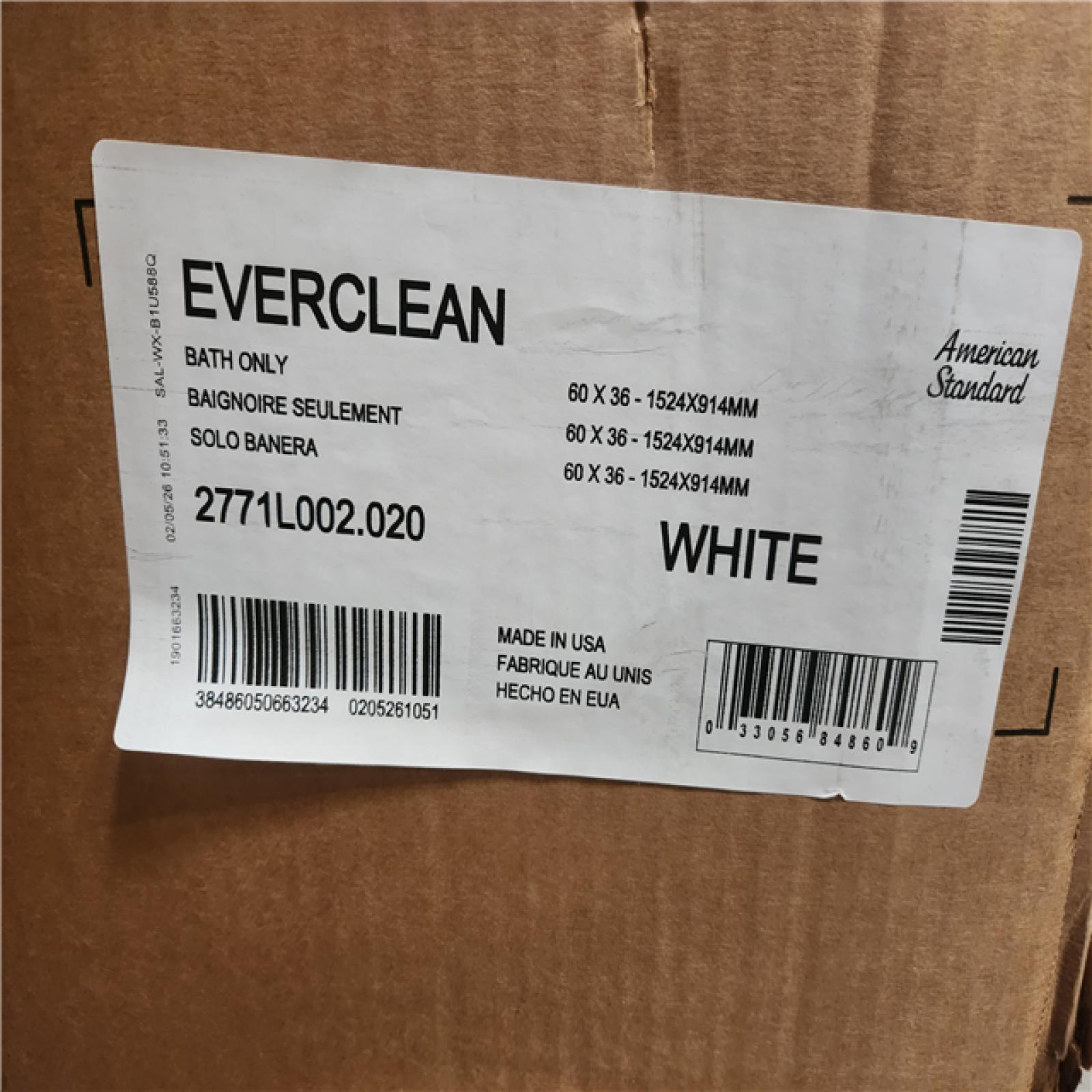 Phoenix NEW American Standard EverClean 60 in. x 36 in. Rectangular Soaking Bathtub with Reversible Hand Drain in White