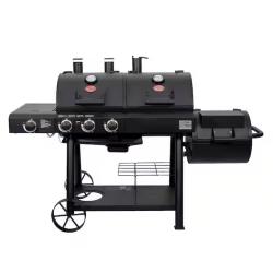 DALLAS LOCATION - Char-Griller Texas Trio 4-Burner Dual Fuel Grill with Smoker in Black