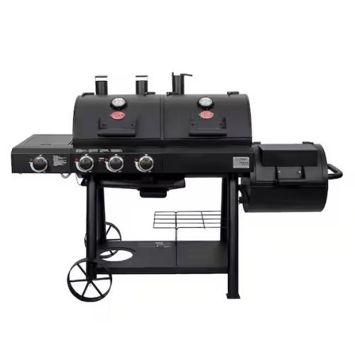 DALLAS LOCATION - Char-Griller Texas Trio 4-Burner Dual Fuel Grill with Smoker in Black