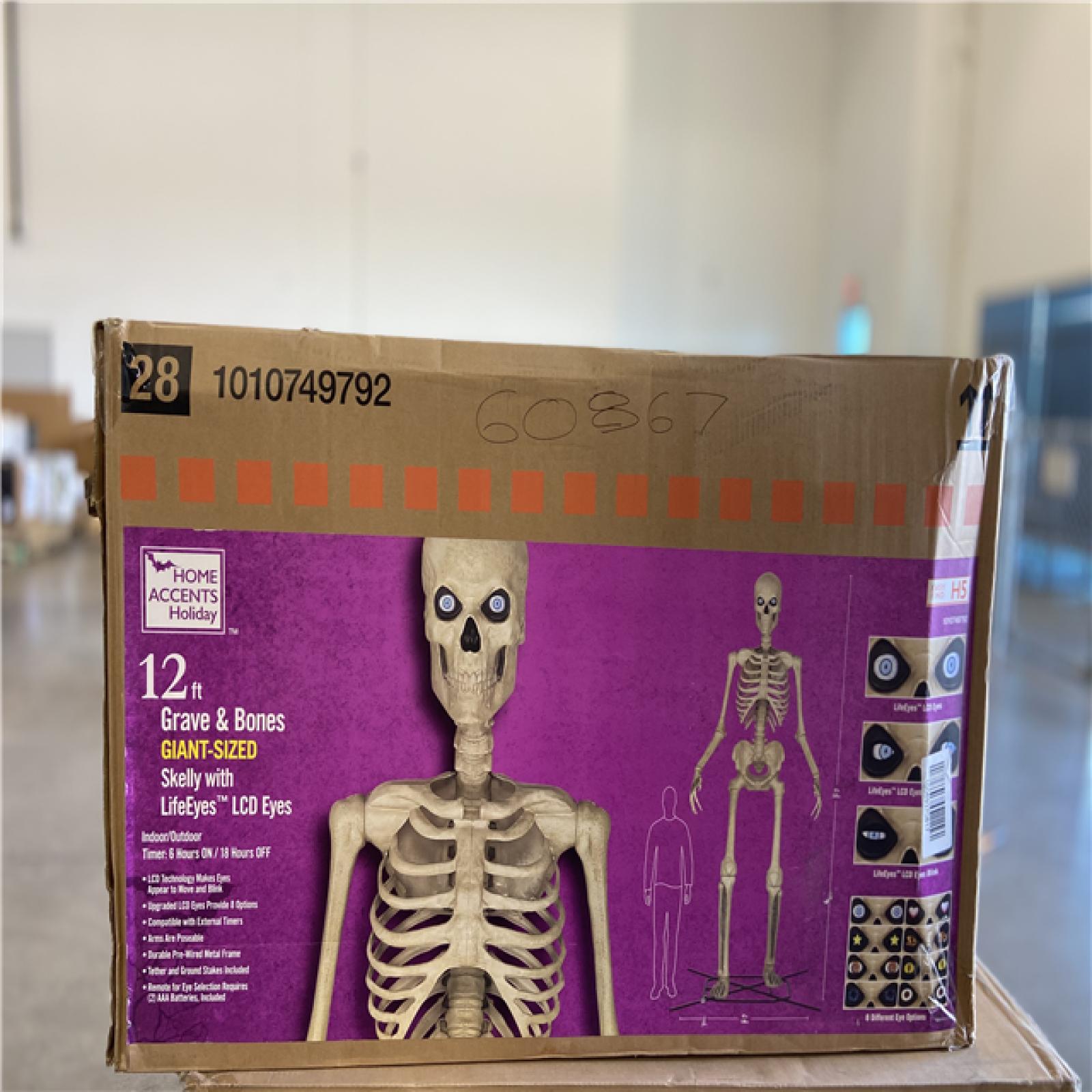 DALLAS LOCATION - Home Accents Holiday 12 ft. Grave & Bones Giant-Sized Skelly with LifeEyes™ LCD Eyes