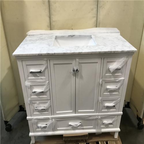 California NEW Merryfield 43 In. W X 22 In. D Bath Vanity In White With Marble Vanity Top In Carrara White With White Basin
