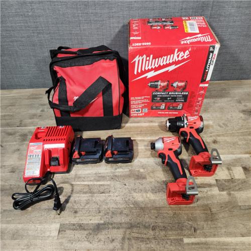 HOUSTON LOCATION - AS-IS Milwaukee M18 18V Lithium-Ion Brushless Cordless Compact Drill/Impact Combo Kit (2-Tool) W/(2) 2.0 Ah Batteries, Charger & Bag