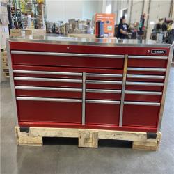 DALLAS LOCATION - Husky 72 in. W x 24 in. D Heavy Duty 15-Drawer Mobile Workbench Cabinet with Stainless Steel Top in Gloss Red