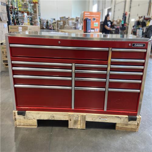 DALLAS LOCATION - Husky 72 in. W x 24 in. D Heavy Duty 15-Drawer Mobile Workbench Cabinet with Stainless Steel Top in Gloss Red