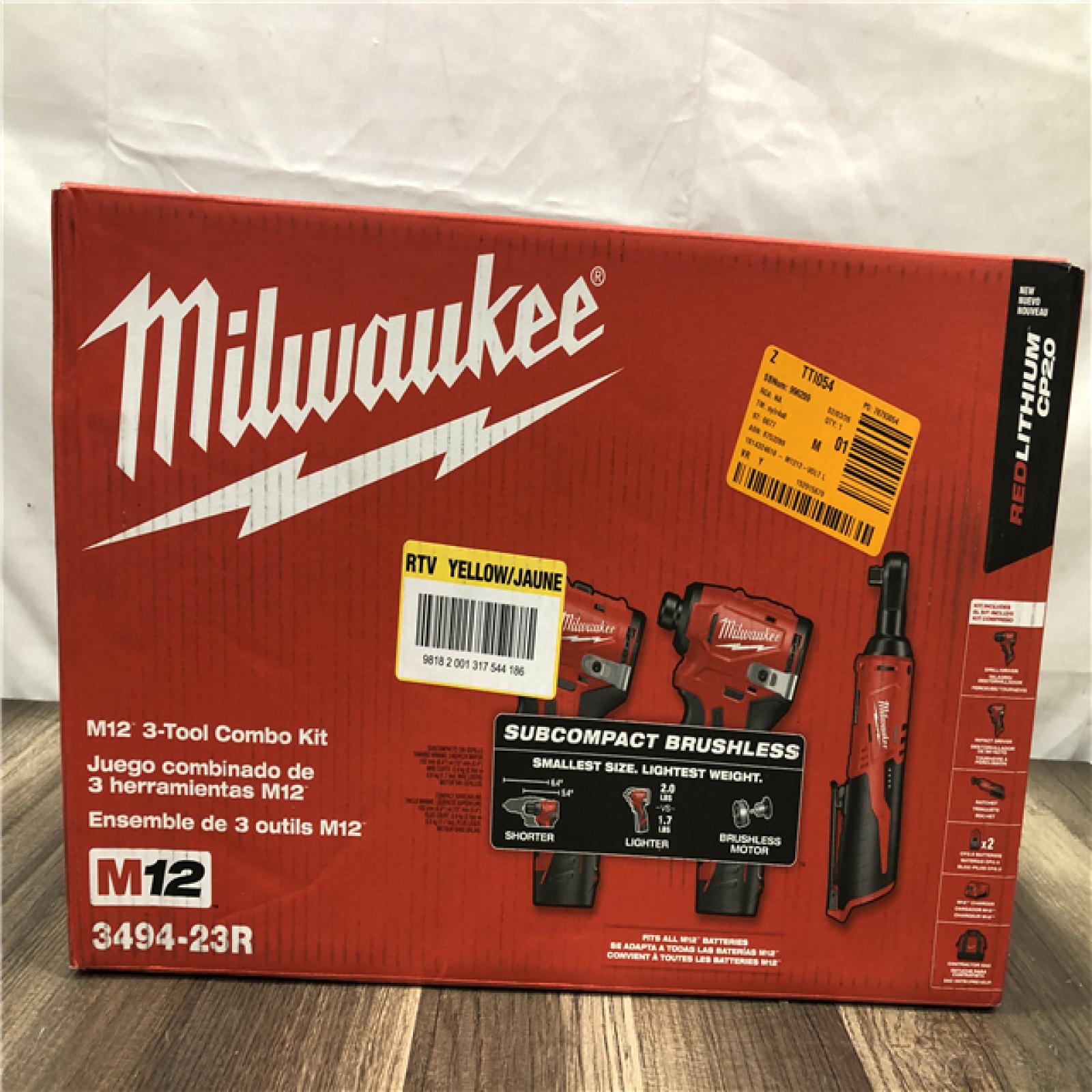 NEW- Milwaukee 12-Volt Lithium-Ion Brushless Cordless Subcompact Drill &Impact Driver Combo Kit